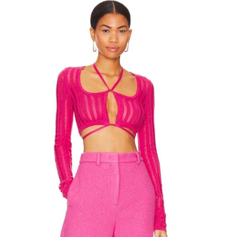 Lovers and Friends Marissa SLong Sleeve Micro Crop in Hot Pink NWT M