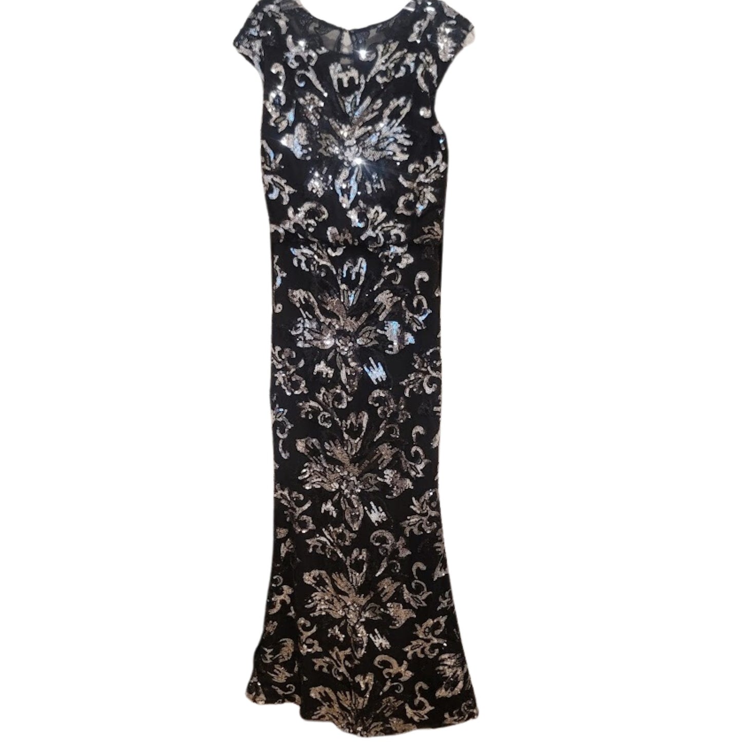 Badgley Mischka Midnight Swirl Gown in Black & Silver Size 2