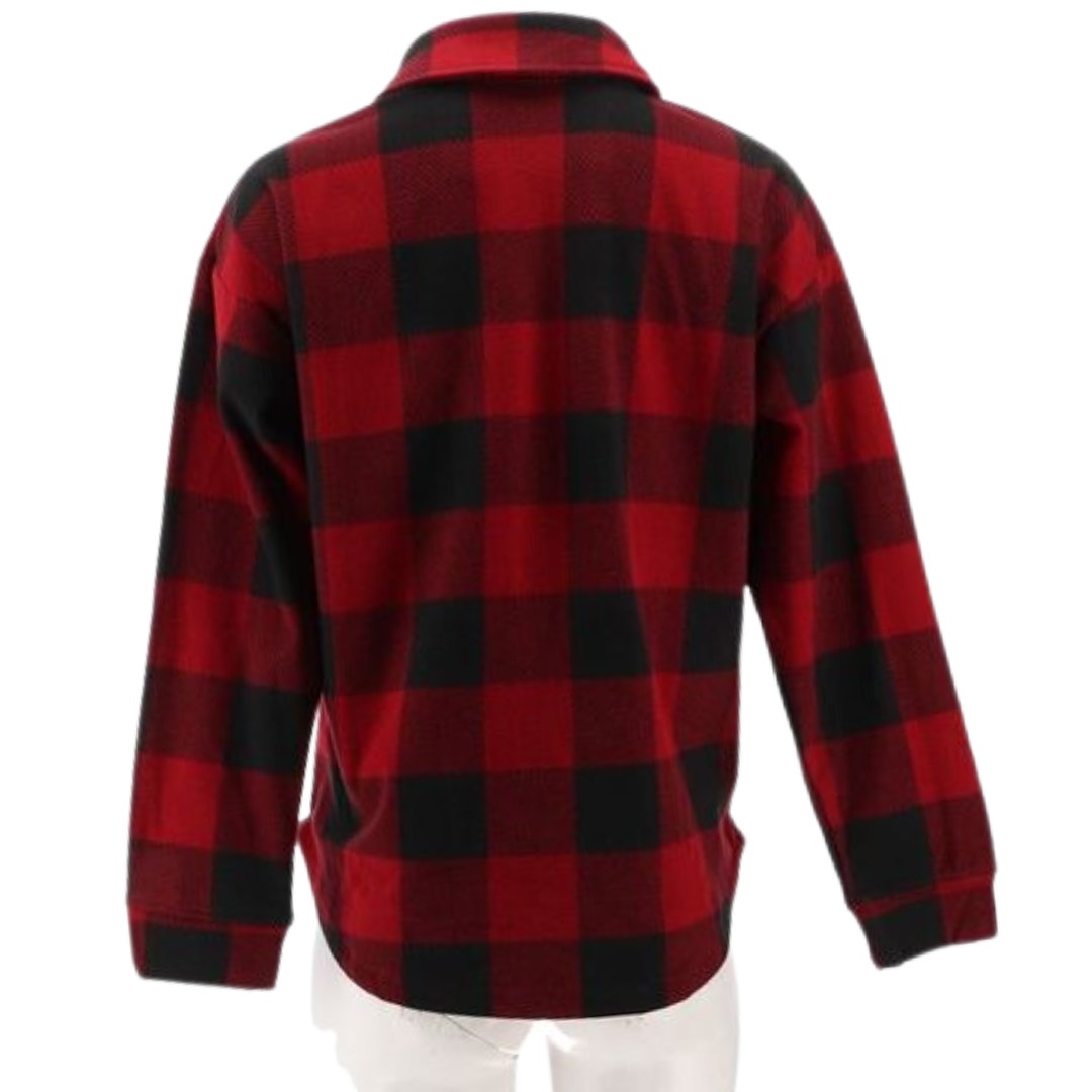 Cuddl Duds Flannel Fleece Half-Zip Pullover New Red Check Size Small