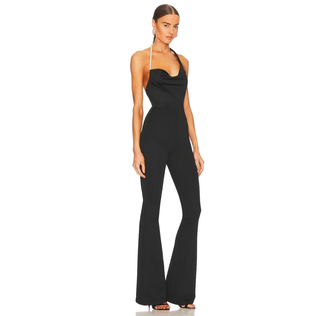 Khanums Kate Pearl Trim Jumpsuit in Black NWT Size Medium