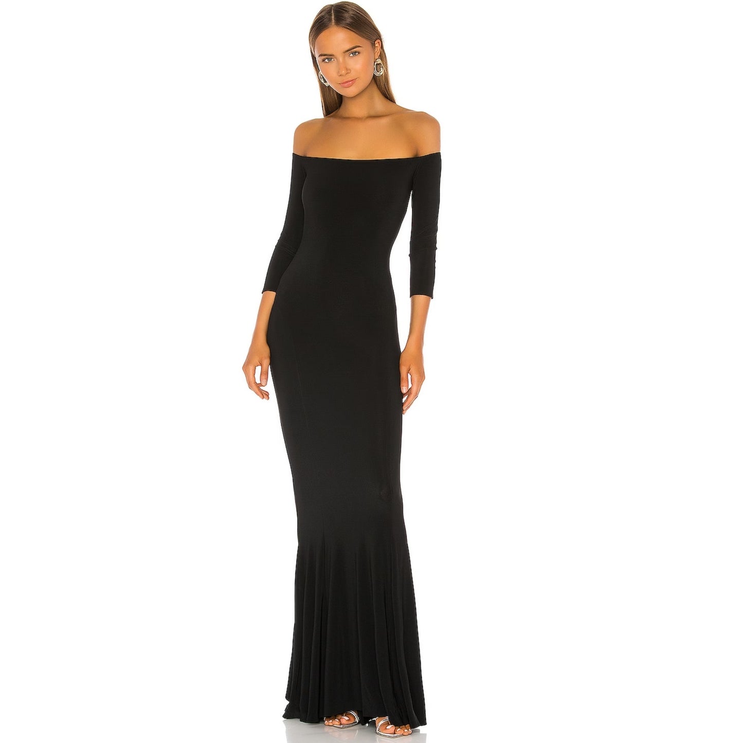 Norma Kamali Off the Shoulder Fishtail Gown in Black NWOT Size Small