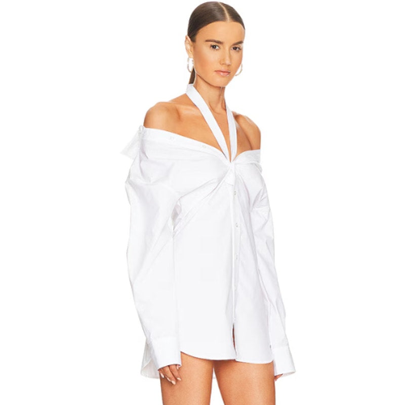 Alexander Wang Halter Off Shoulder Shirt Dress in White Size 2