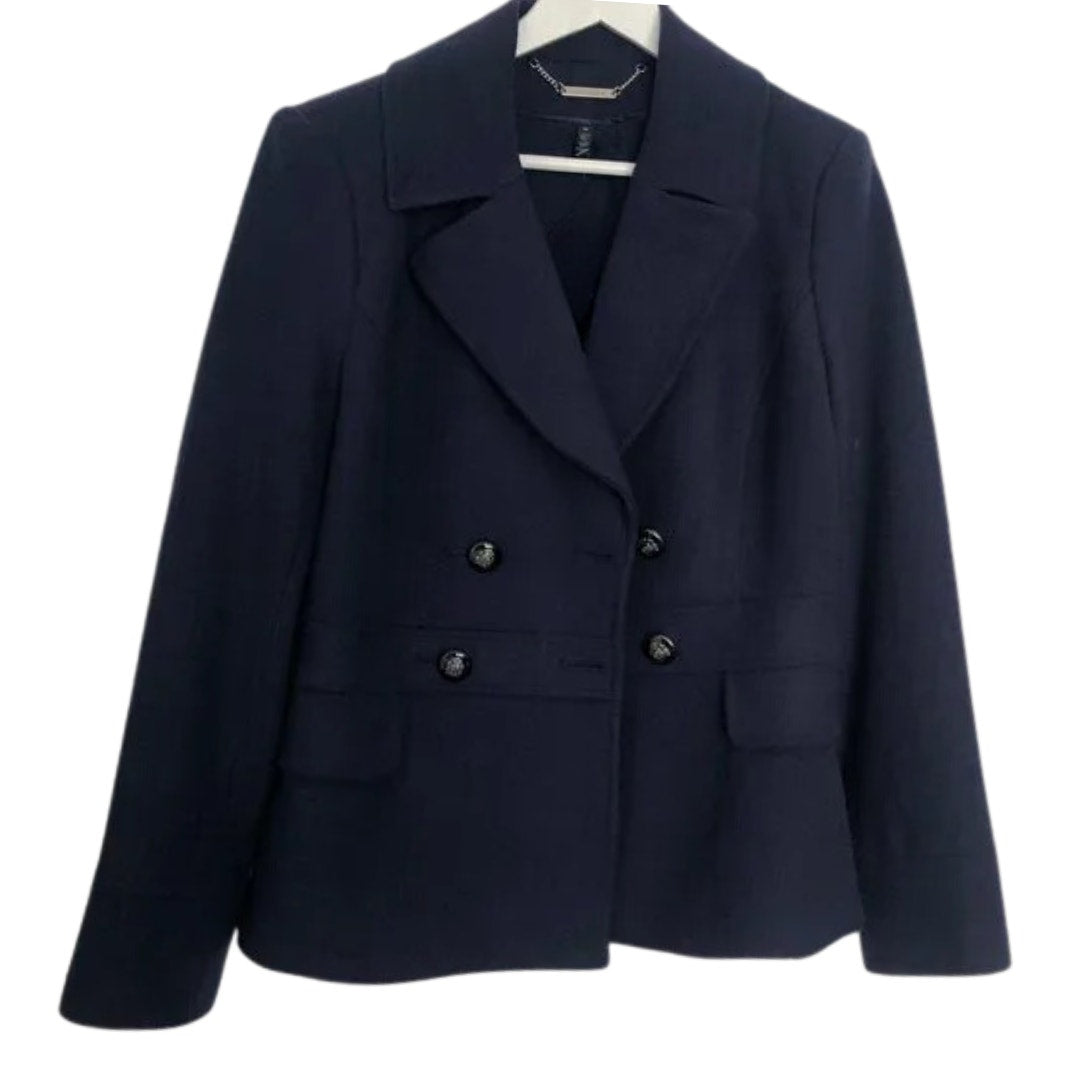 WHBM Double Breasted Peplum Back Navy Pea Coat Size XS