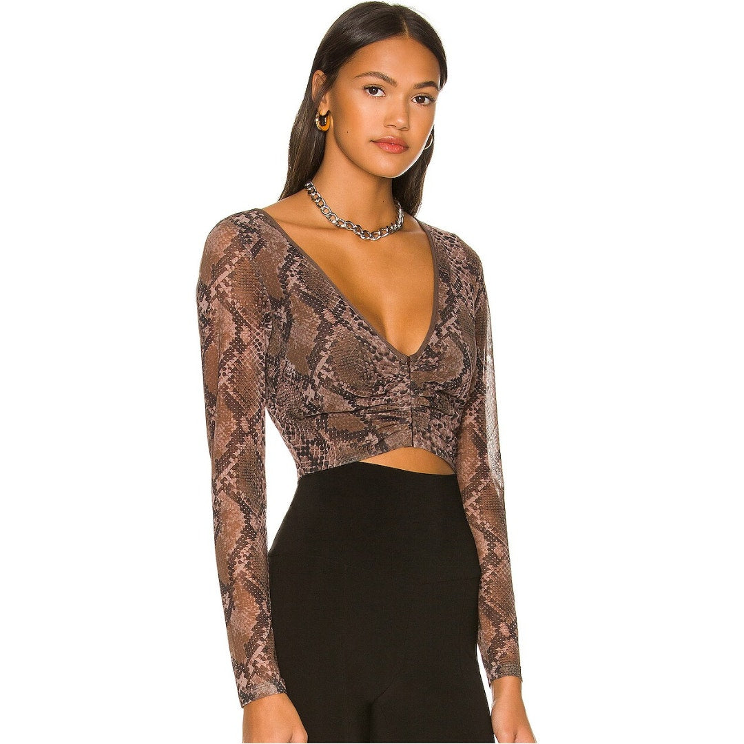 Revolve h:ours Minju Long Sleeve Top in Acid Snake NWT Size Small