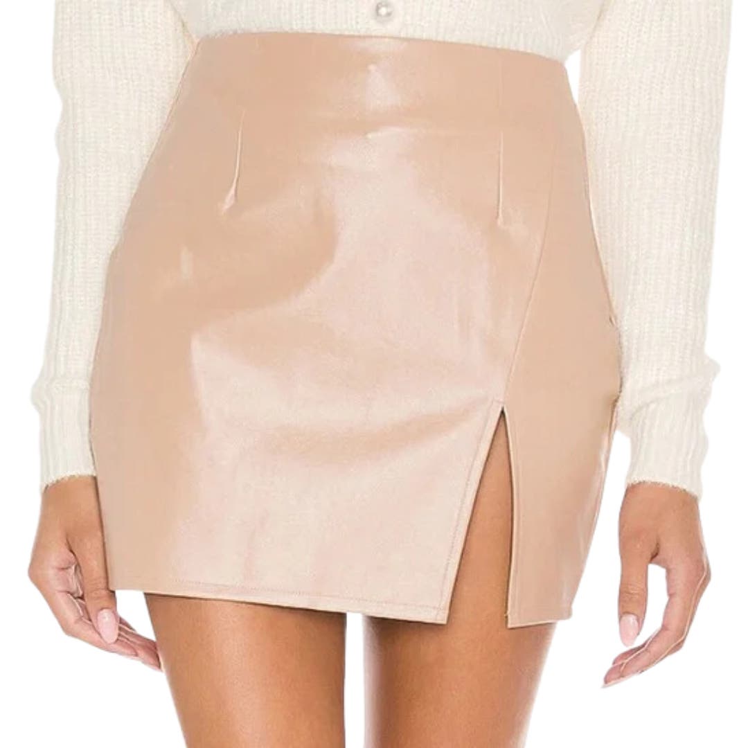 Superdown Trinity Vegan Leather Mini Skirt in Nude NWOT Size Small