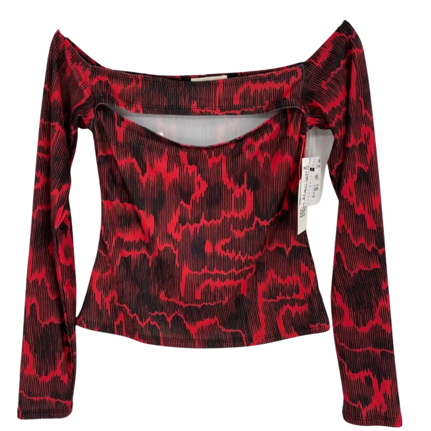 Open Edit Off the Shoulder Cutout Top in Red Bloom Animal Camouflage NWT…