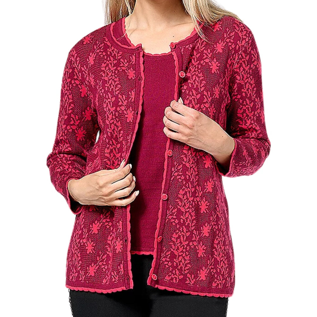 Isaac Mizrahi Live! 3/4 Sleeve Floral Jacquard in Raspberry NEW Size XL