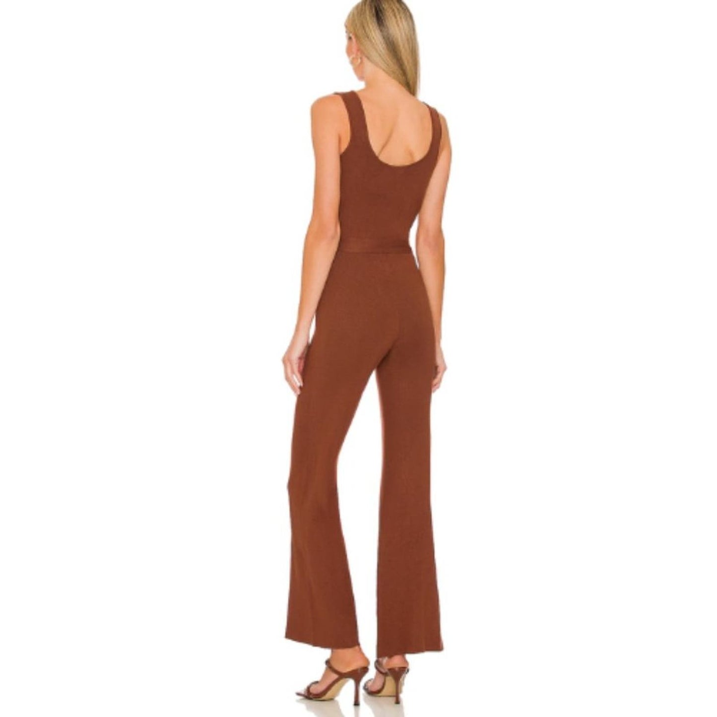 REVOLVE X ALL THE WAYS Genevieve Flared Jumpsuit in Brown NWT Size Small