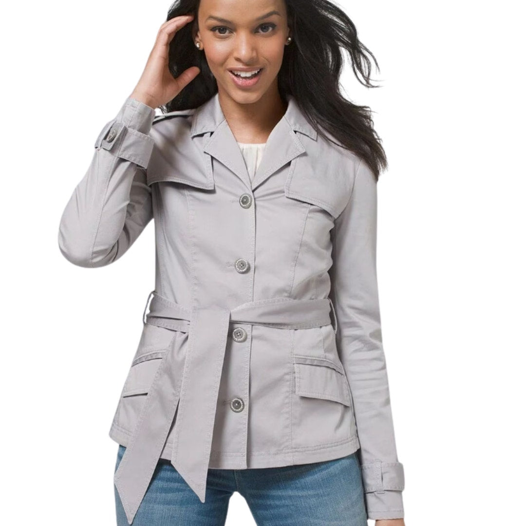 WHBM Casual  Short Trench Jacket in Gray size 14