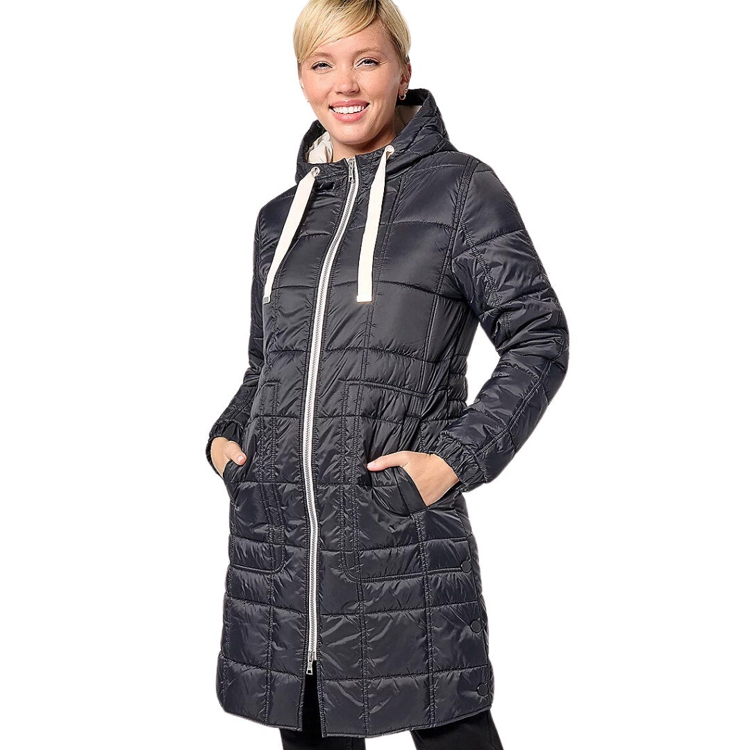 Nuage Square Quilted Coat with Side Snap Detail Hem Black New Size 1X