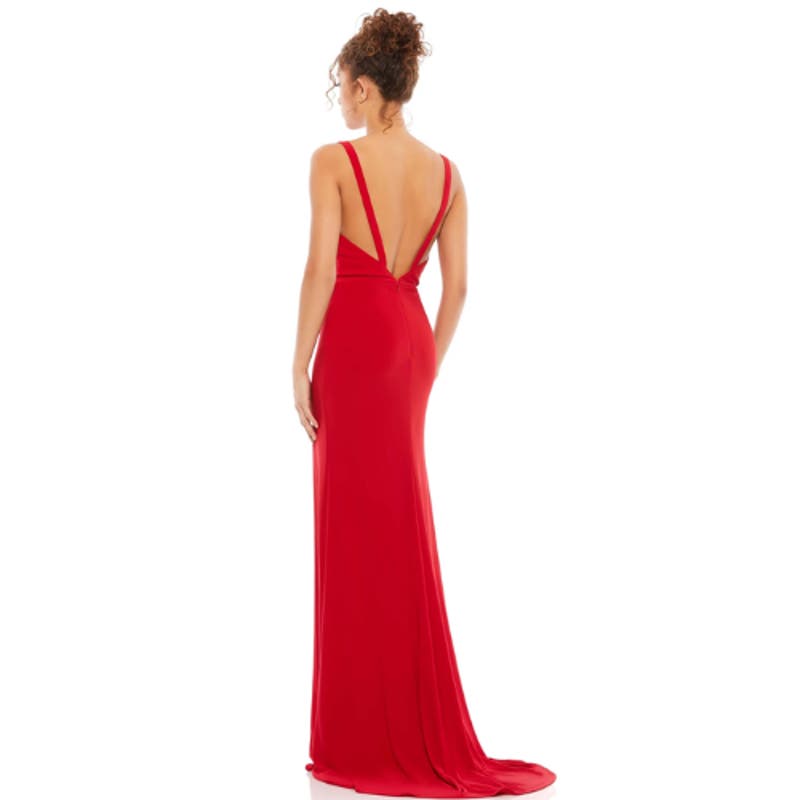 Mac Duggal Plunge Neck High Slit Gown in Red NWT Size 2