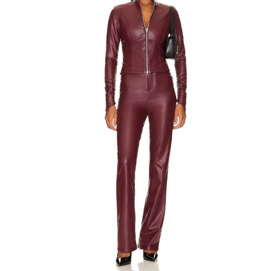 LOBA Amara Vegan Leather Pant in Burgundy NWT Size Large