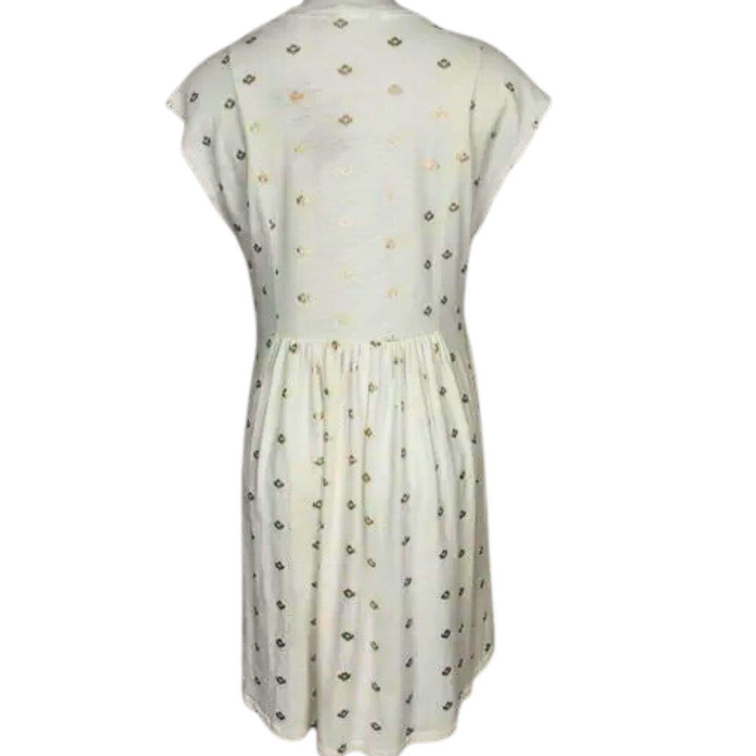 Boden Cotton Jersey T-Shirt Dress in Ivory Gold Foil Floral NWT Size 10 R U.S.