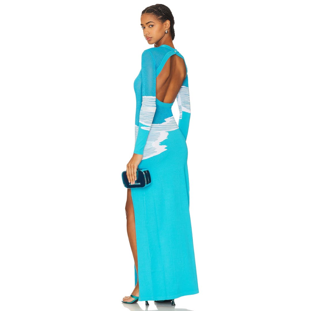 Missoni Maxi Dress in Turquoise, Pale Sky & White Fiam NWT Size 4 US