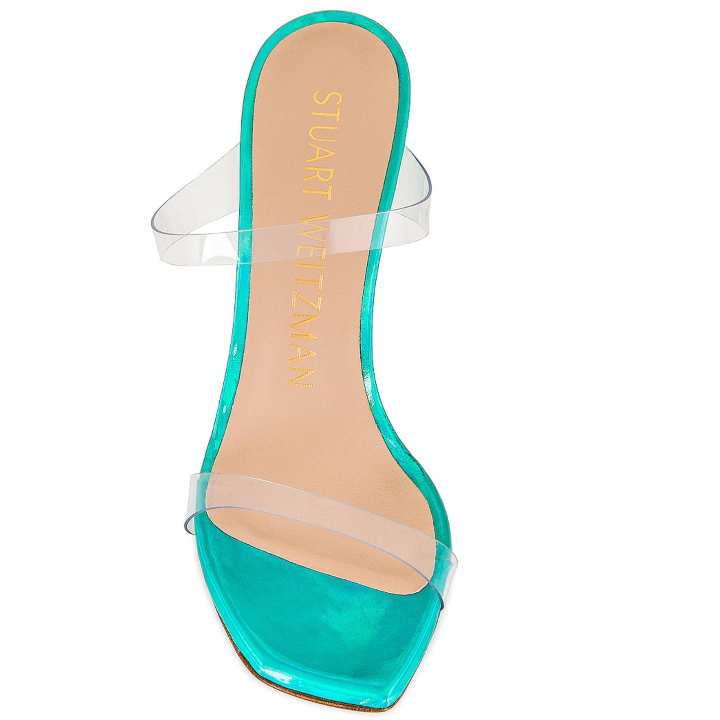 Stuart Weitzman Aleena 100 Sandal in Clear & Esmeralda Size 8.5