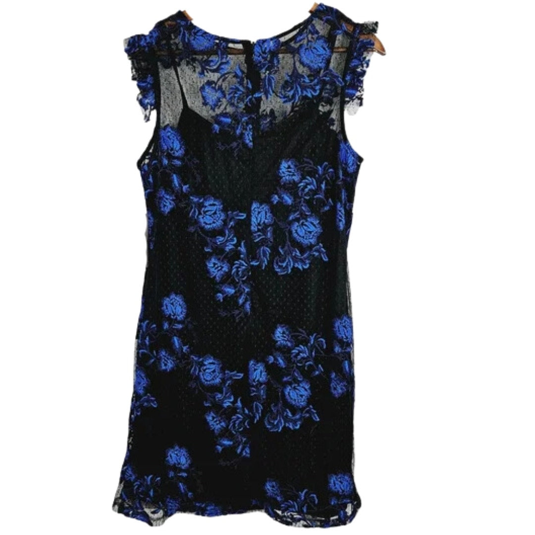 Julia Jordan Black and Blue Lace Overlay Floral Sheath Dress size 10