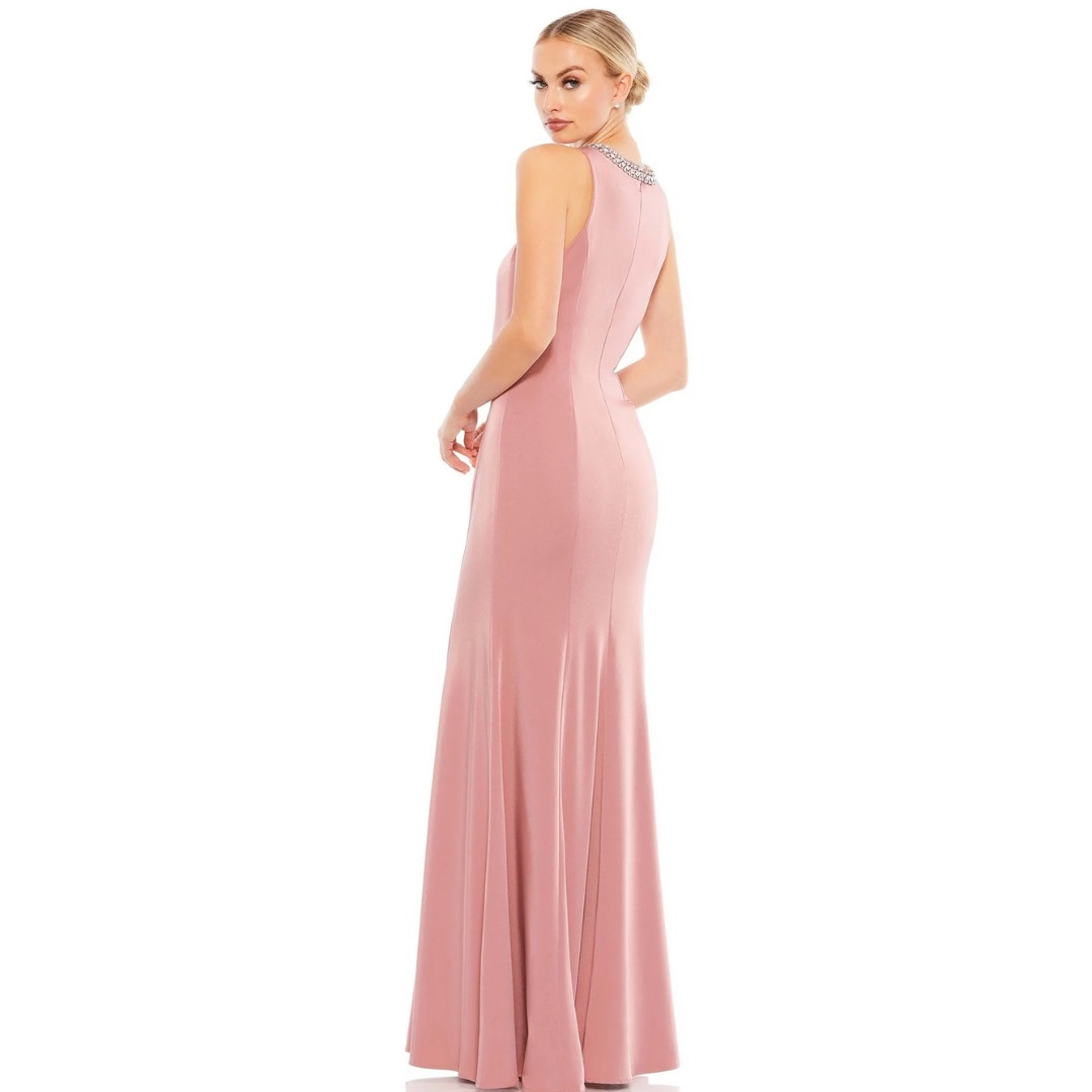 MacDuggal Crystal Neck Trumpet Gown in Rose Pink NWT Size 4