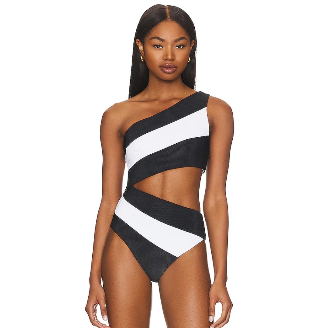 BEACH RIOT Joyce One Piece Swimsuit in Black & White NWOT Size Medium