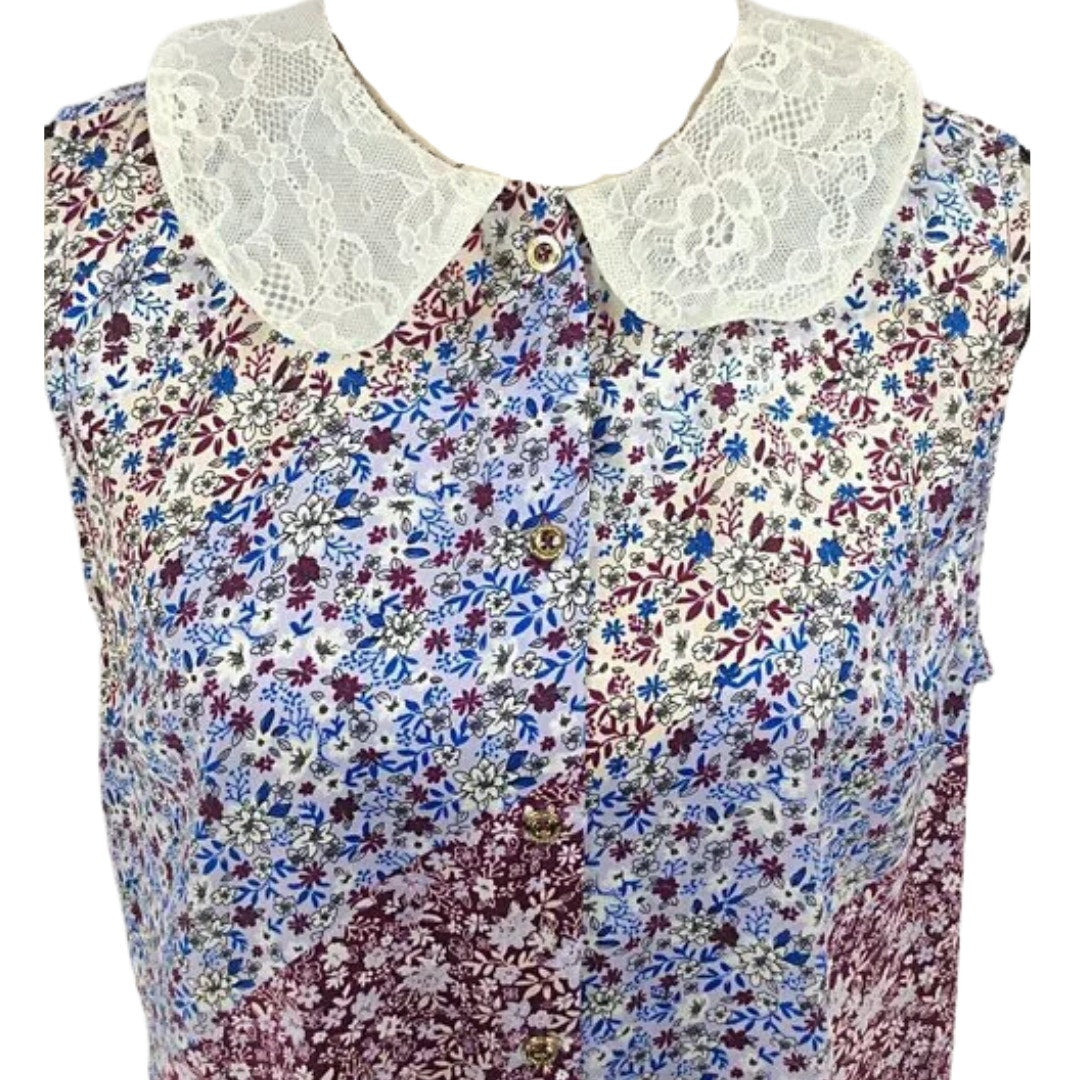 Halston Floral Peter Pan Collar Button Down Patchwork Floral NWT Size Medium