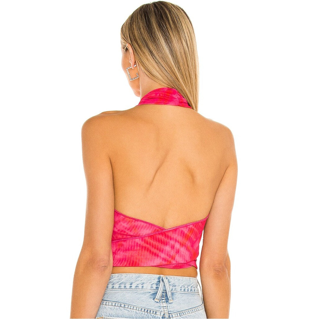 h:ours Rios Wrap Halter Top in Strawberry Tie Dye NWT Size Small