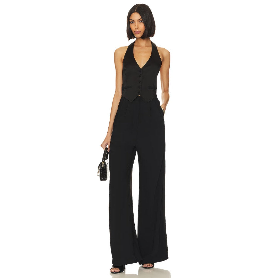 Amanda Uprichard Satin Isadore Jumpsuit in Black NWOT Size XS