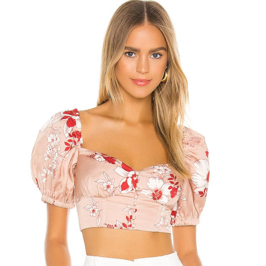 Camila Coelho Mercedes Crop Top in Blush Floral NWT Size XXS