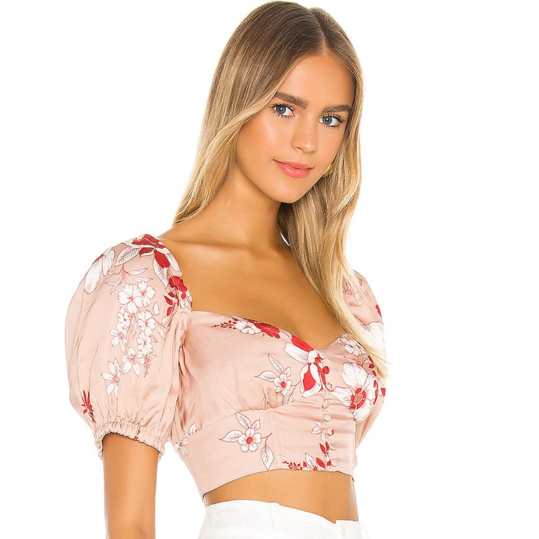 Camila Coelho Mercedes Crop Top in Blush Floral NWT Size XXS