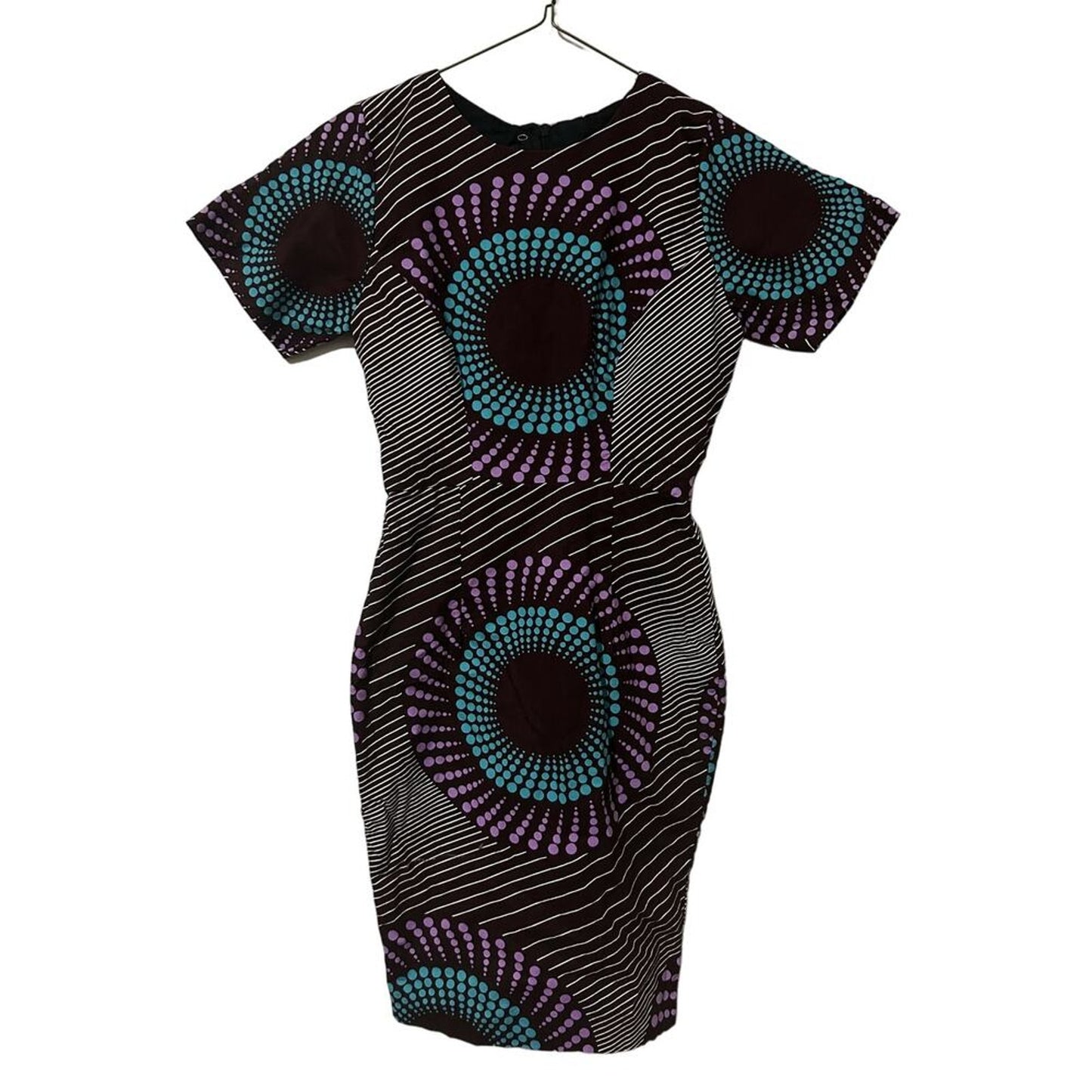 Ray Darten Self Tie Neck Sheath Dress - Abstract - Purple Multi - S