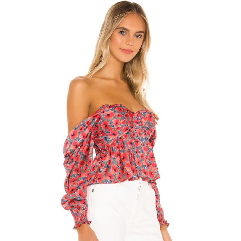 House of Harlow 1960 Burna Blouse in Red Poppy Floral NWT Size Medium