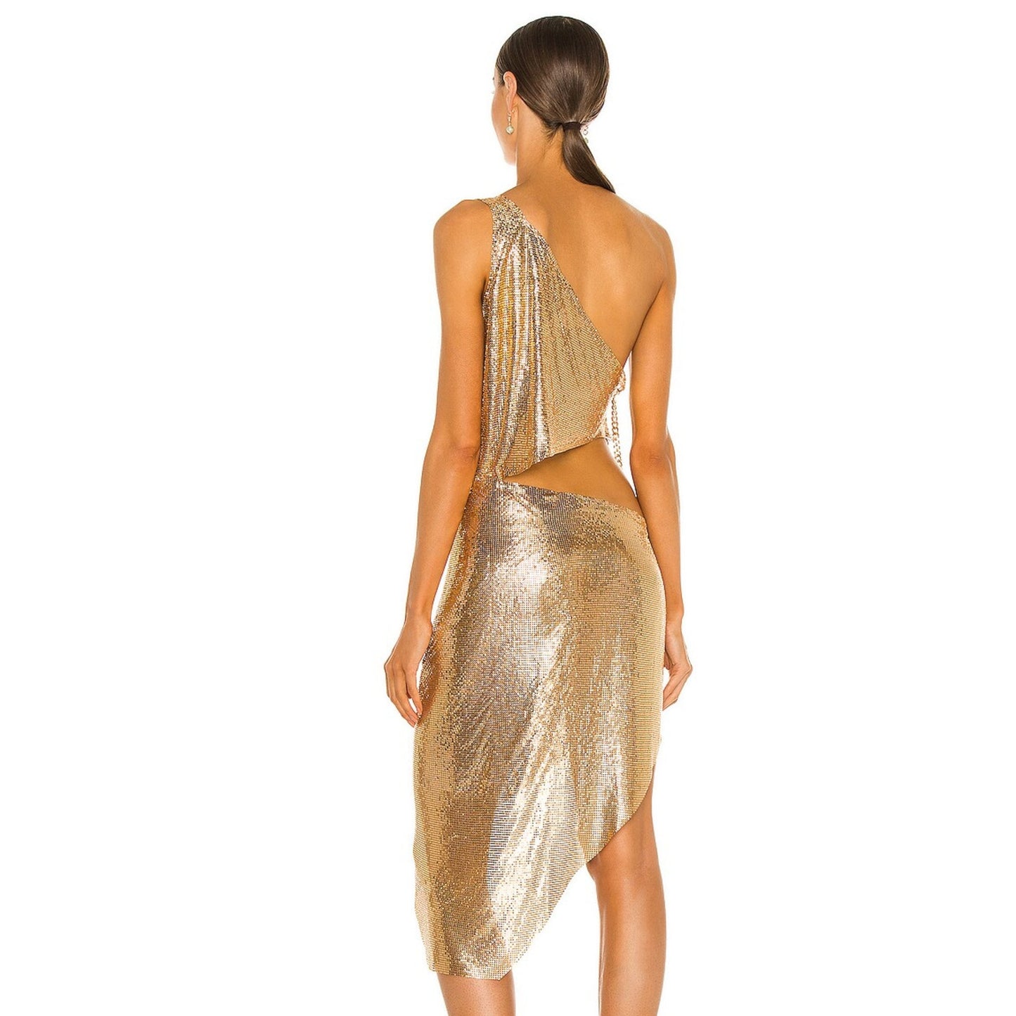 Bronx and Banco Xenia One Shoulder Dress in Metallic Gold Size Medium