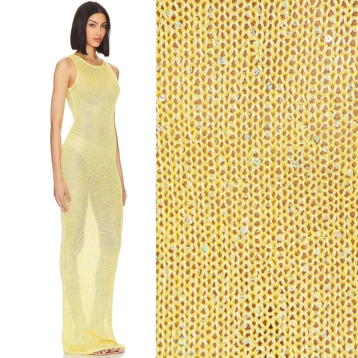 Asta Resort Natalia Maxi Dress in Chartreuse Sequin NWT Size Small