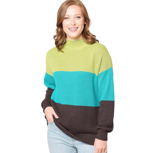 Belle by Kim Gravel Waffle Stitch Color Block Avacado NEW Size Large