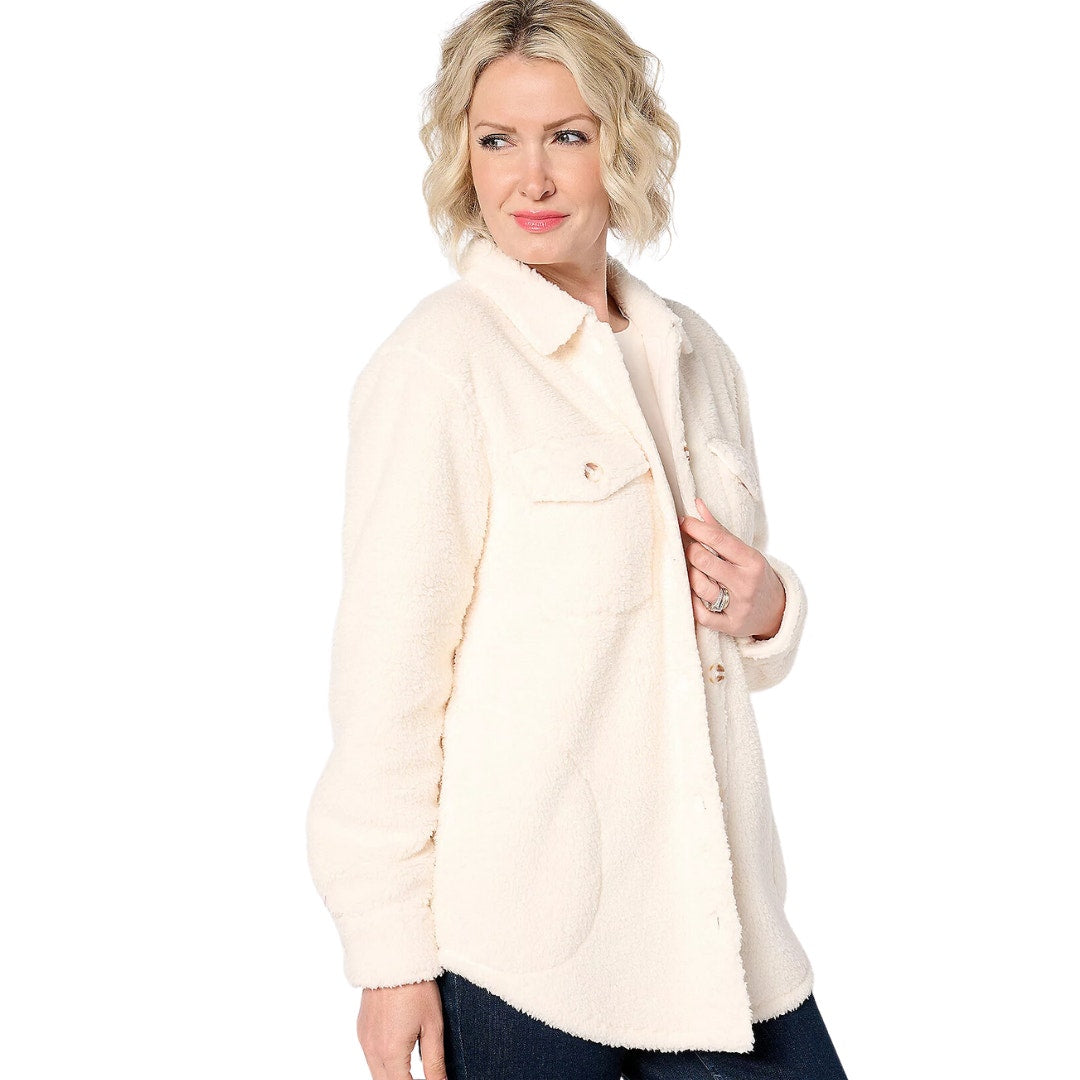 Belle by Kim Gravel Fleece Shacket in Natural Vanilla New Size 2X