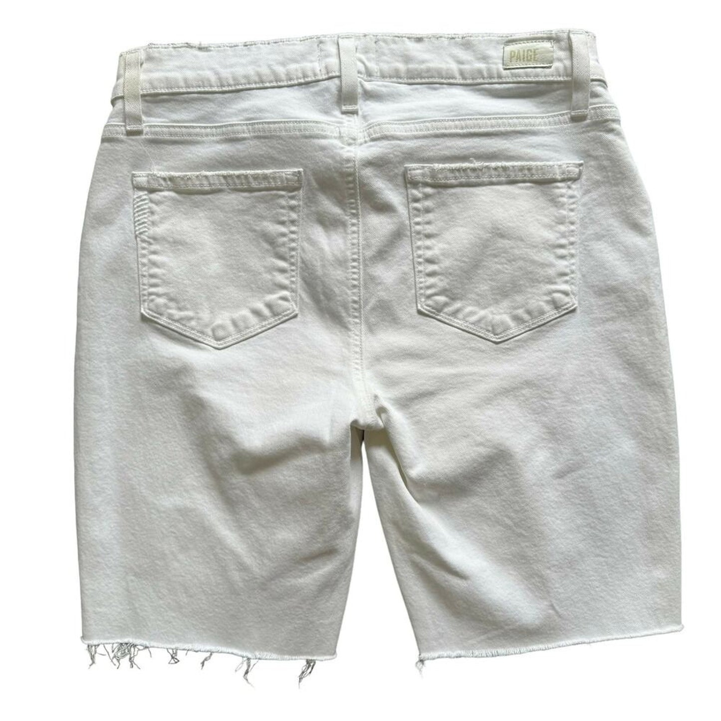 Paige Upcycled Maternity Cropped Distressed Raw Hem Shorts - White - 29M