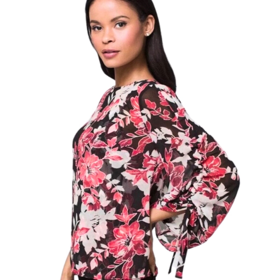 WHBM Floral 2 Layer Flowy Blouse in Black/Red/Coral/White NWT Size 14