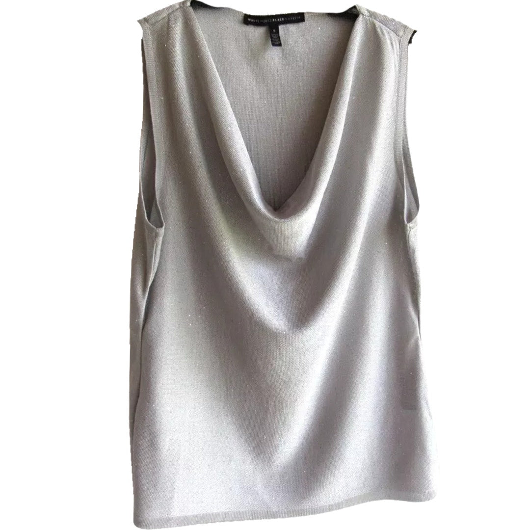 WHBM Silver Sequin Embellished Cowl Neck Tank Size XS