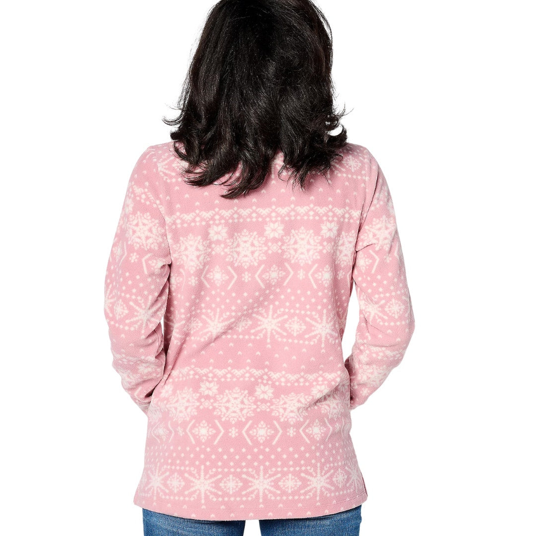 Denim & Co. Regular Fleece Mock Neck Long in Rose Blush NEW Size X-Small