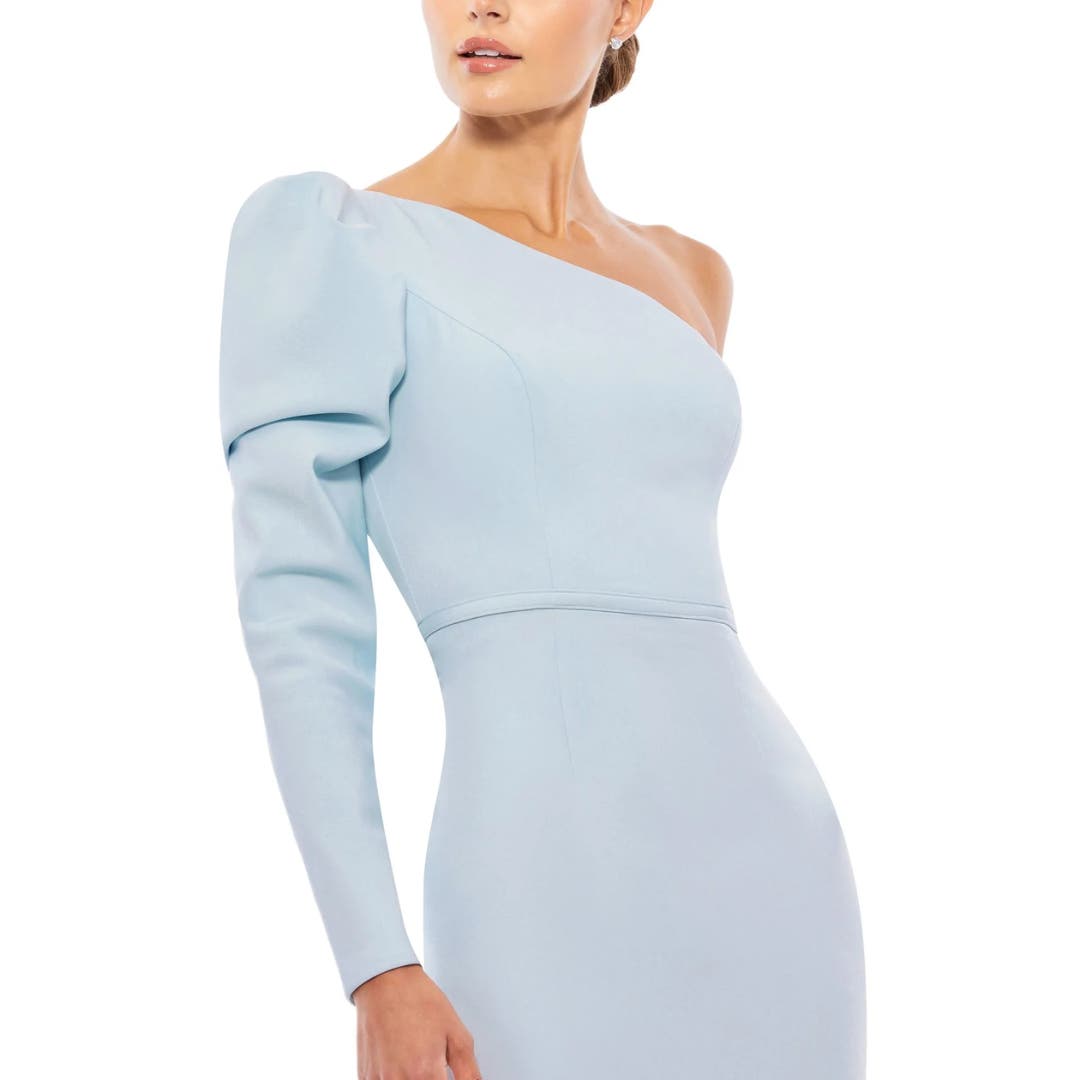 Mac Duggal One Shoulder Puff Sleeve Gown in Powder Blue NWT Size 0