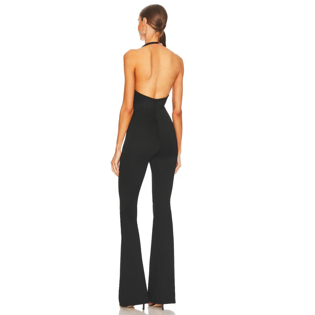 Khanums Kate Pearl Trim Jumpsuit in Black NWT Size Medium