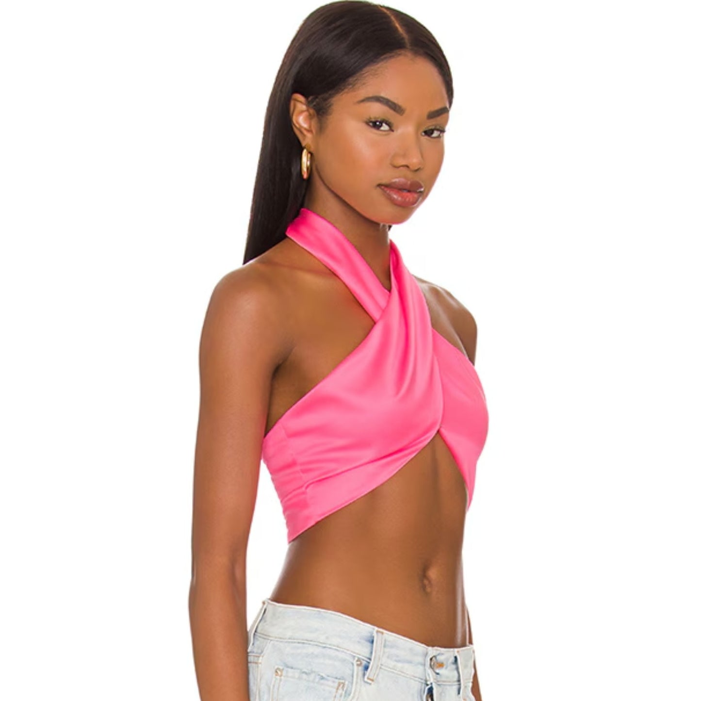 Superdown Alondra Halter Wrap Top in Hot Pink NWT Size Small