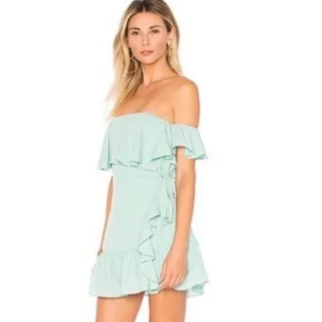 Superdown Jolene Ruffle Wrap Dress in Seafoam Green NWT Size XXS