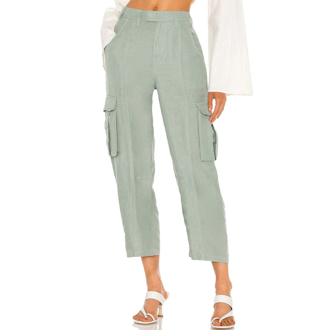 L'Academie The Mili Linen Pant in Sage Green NWT Size Small