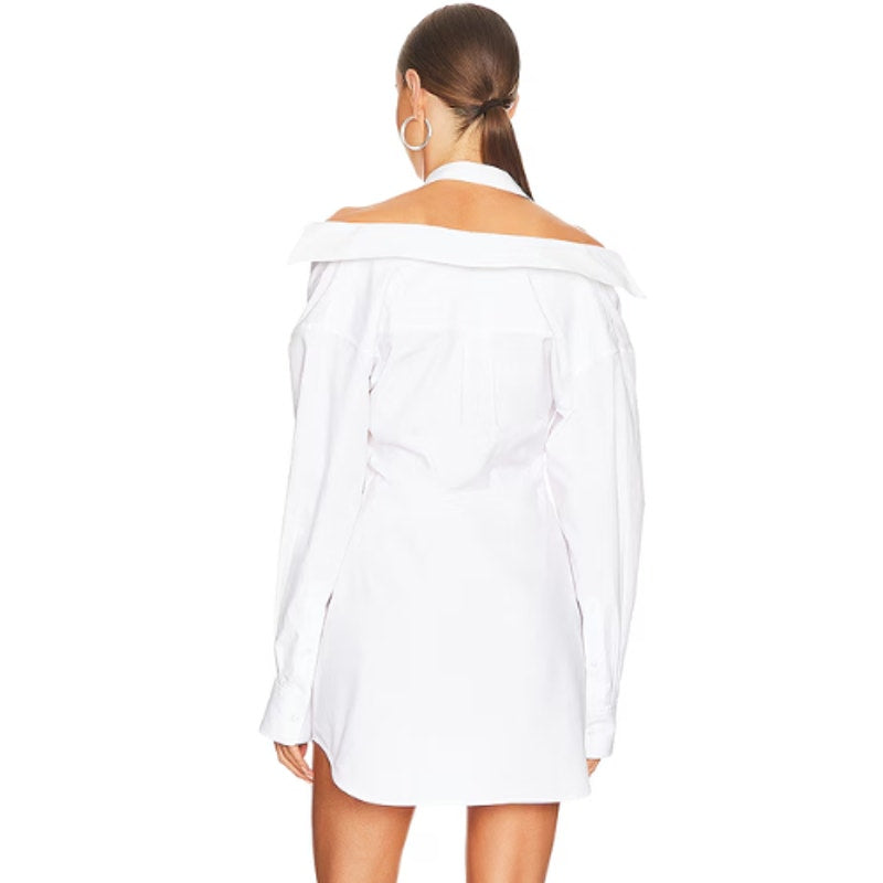 Alexander Wang Halter Off Shoulder Shirt Dress in White Size 2