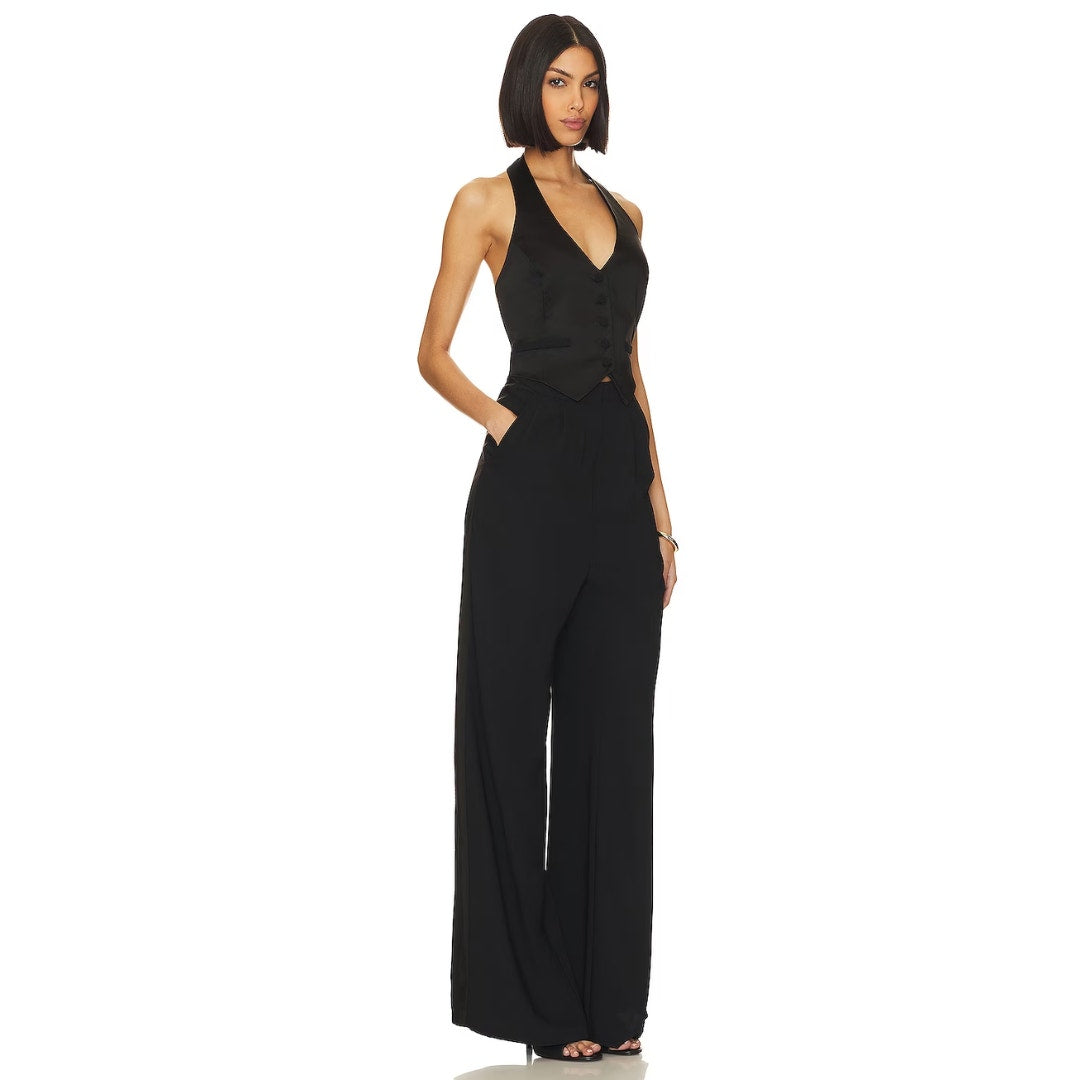 Amanda Uprichard Satin Isadore Jumpsuit in Black NWOT Size XS