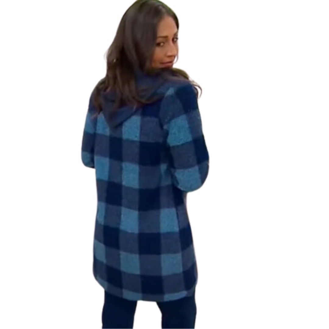 Joan Rivers Petite Buffalo Check Sherpa in Indigo NEW Size 3X