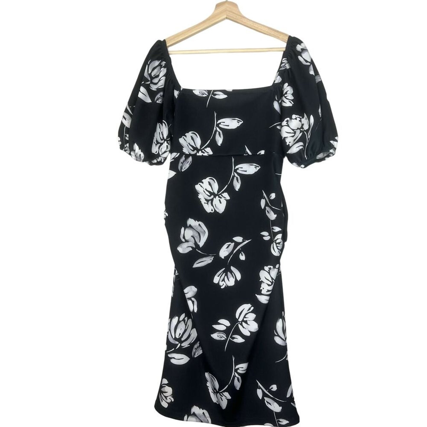 Soon Maternity Maternity Carrie Puff Sleeve Dress Black Floral - Medium