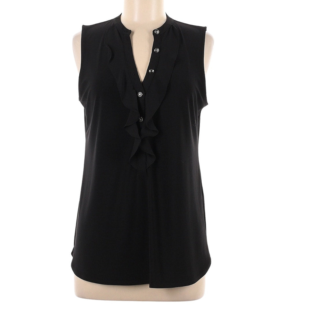 WHBM Flounce-Trim Sleeveless Top in Black Size Small