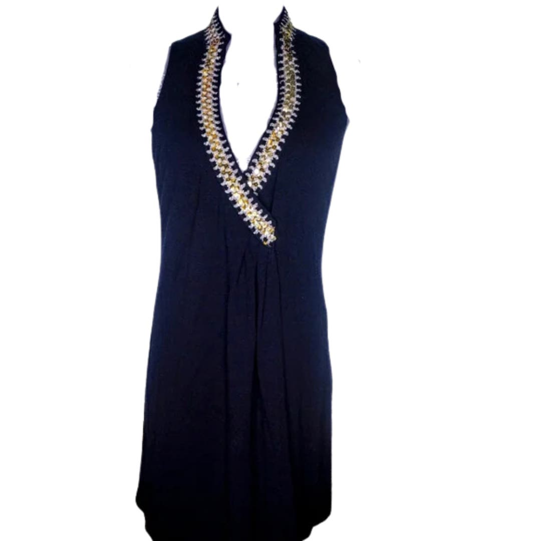 Trina Turk Womens Wrap Dress Black Wool Blend Sleeveless Size 4