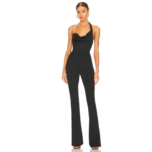 Khanums Kate Pearl Trim Jumpsuit in Black NWT Size Medium