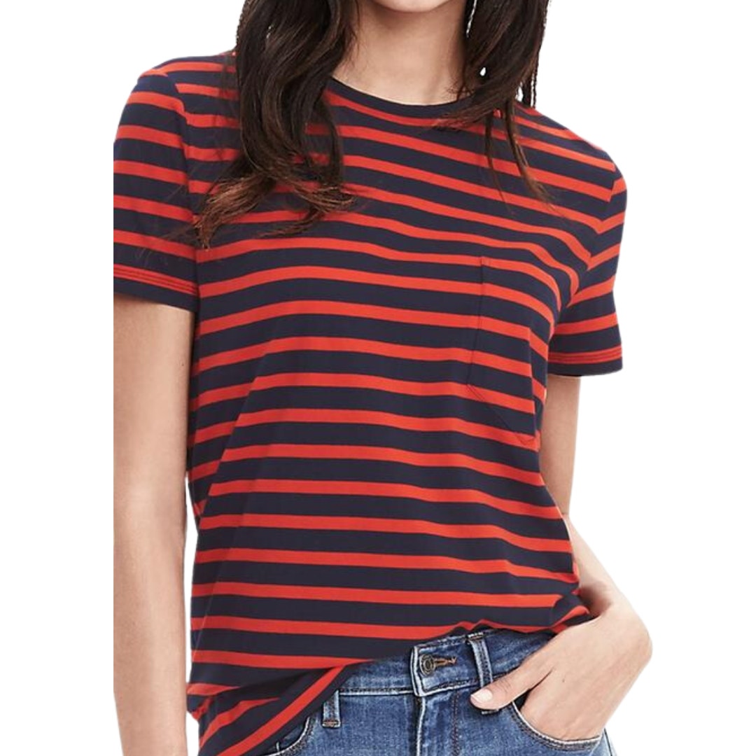 Banana Republic's Striped Cotton Pocket Tee Navy Size Small